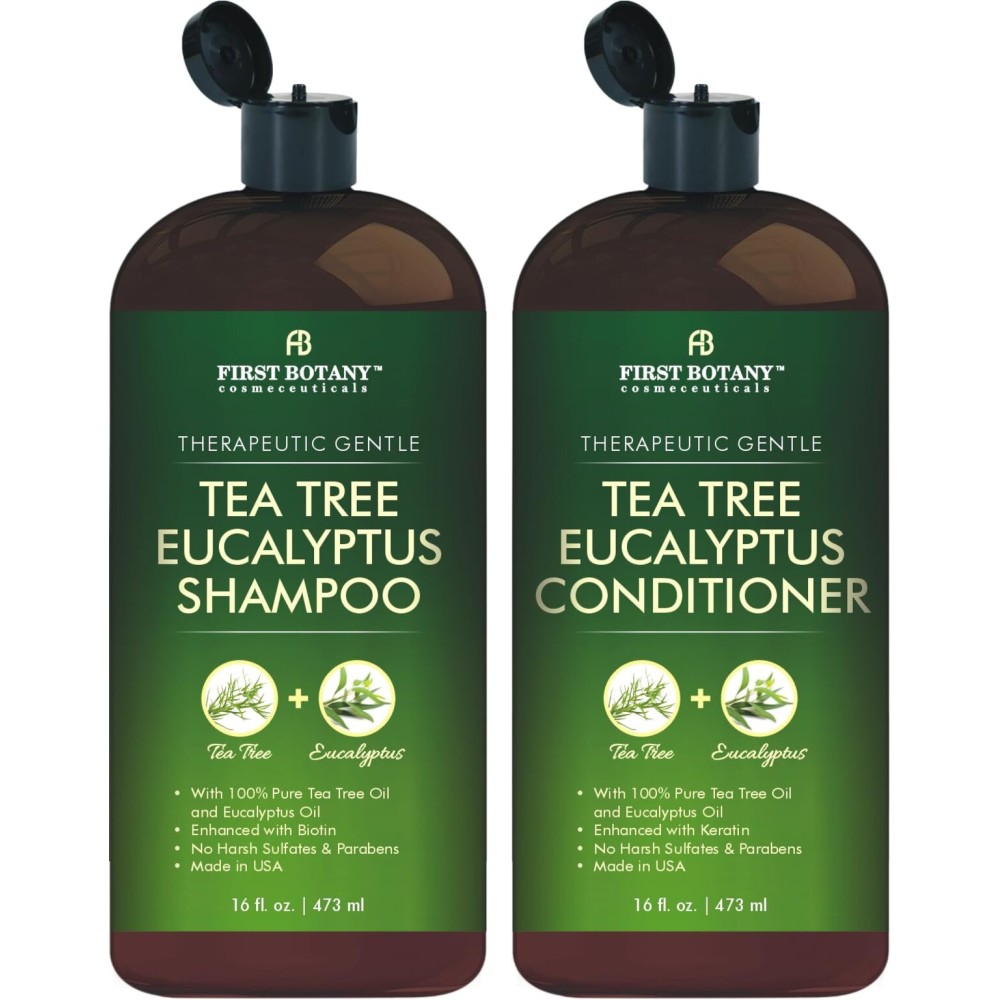 Tea Tree & Eucalyptus Shampoo and Conditioner Set - Clarifying & Scalp Care Formula with Activated Charcoal, Biotin & Keratin - Sulfate-Free, Made in USA - 16 fl oz x 2