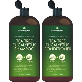 Tea Tree & Eucalyptus Shampoo and Conditioner Set - Clarifying & Scalp Care Formula with Activated Charcoal, Biotin & Keratin - Sulfate-Free, Made in USA - 16 fl oz x 2