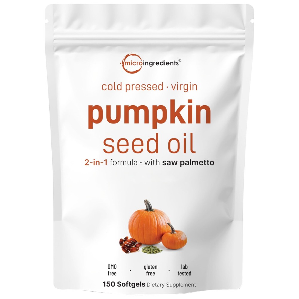 Micro Ingredients Pumpkin Seed Oil with Saw Palmetto, 150 Softgels | Cold Pressed, Pure Virgin Oil, Essential Fatty Acids, & Phytosterols | Non-GMO