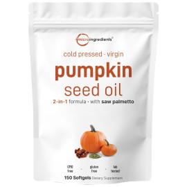 Micro Ingredients Pumpkin Seed Oil with Saw Palmetto, 150 Softgels | Cold Pressed, Pure Virgin Oil, Essential Fatty Acids, & Phytosterols | Non-GMO