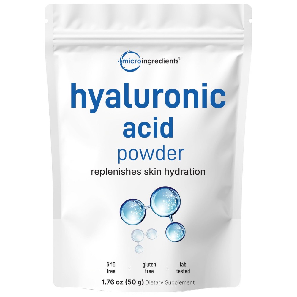Micro Ingredients Hyaluronic Acid Serum Powder, 50 Grams | Low Molecular Weight, Cosmetics Grade | Skin Hydration and Moisture Support Supplements | Vegan, Water Soluble (Within 2 Hours)