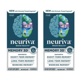 NEURIVA Memory 3D Brain Supplement - Nootropic Capsules for Memory, Focus & Cognitive Function - Short Term, Long Term, & Working Memory Support - 50ct - Pack of 2