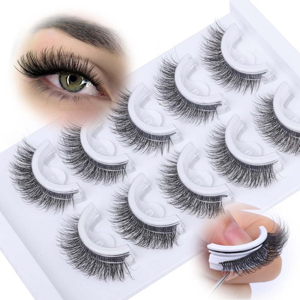 Self Adhesive Eyelashes Reusable Self Adhesive Lashes Natural Pre-glued Lashes No Glue Lashes Strip Lashes Cat Eye Lashes D-Curly False Lashes Wispy Faux Mink Eyelashes by zanlufly