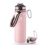 GOSWAG Insulated Sports Water Bottle, 24oz 2 Lids(with Straw/No Straw), Stainless Steel Water Bottles with Paracord Handle, Insulated Bottle with Double-Wall Vacuum Insulation