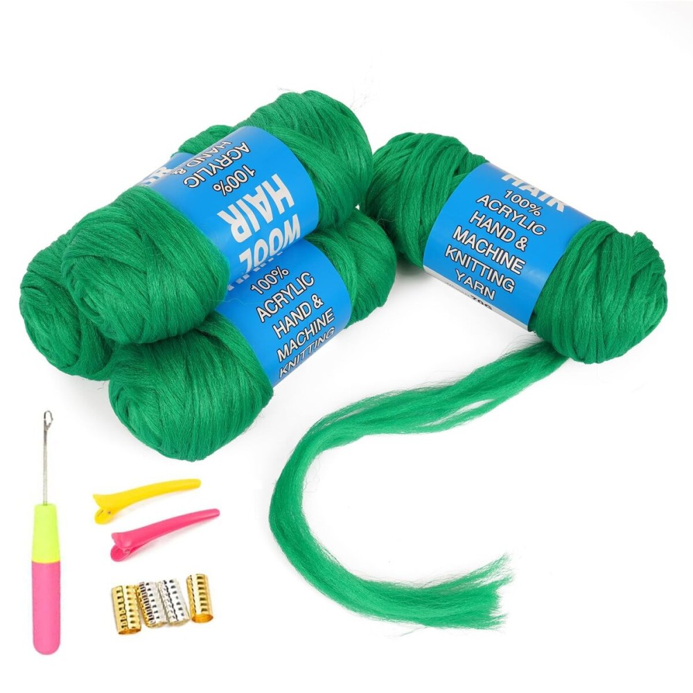 Youngther Brazilian Wool Hair Yarn for Braids bright green 4 PCS 100% Brazilian Wool Hair Acrylic Yarn for African Braids/Spring Twist/Faux Locs/Wraps Hair Extensions(4 Roll, bright green)