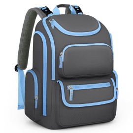 Mancro Diaper Bag Backpack, Large Capacity Dad Diaper Bag with Multiple Pockets, Baby Diaper Bag for Moms and Dads with Stroller Straps, Dark Grey and Blue