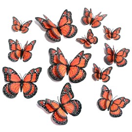 SAOROPEB 3D Butterfly Wall Decor, 48 Pcs Double Layer Butterfly Decorations for Party Decorations Locker Decor Refrigerator Decal, Reusable (Monarch)