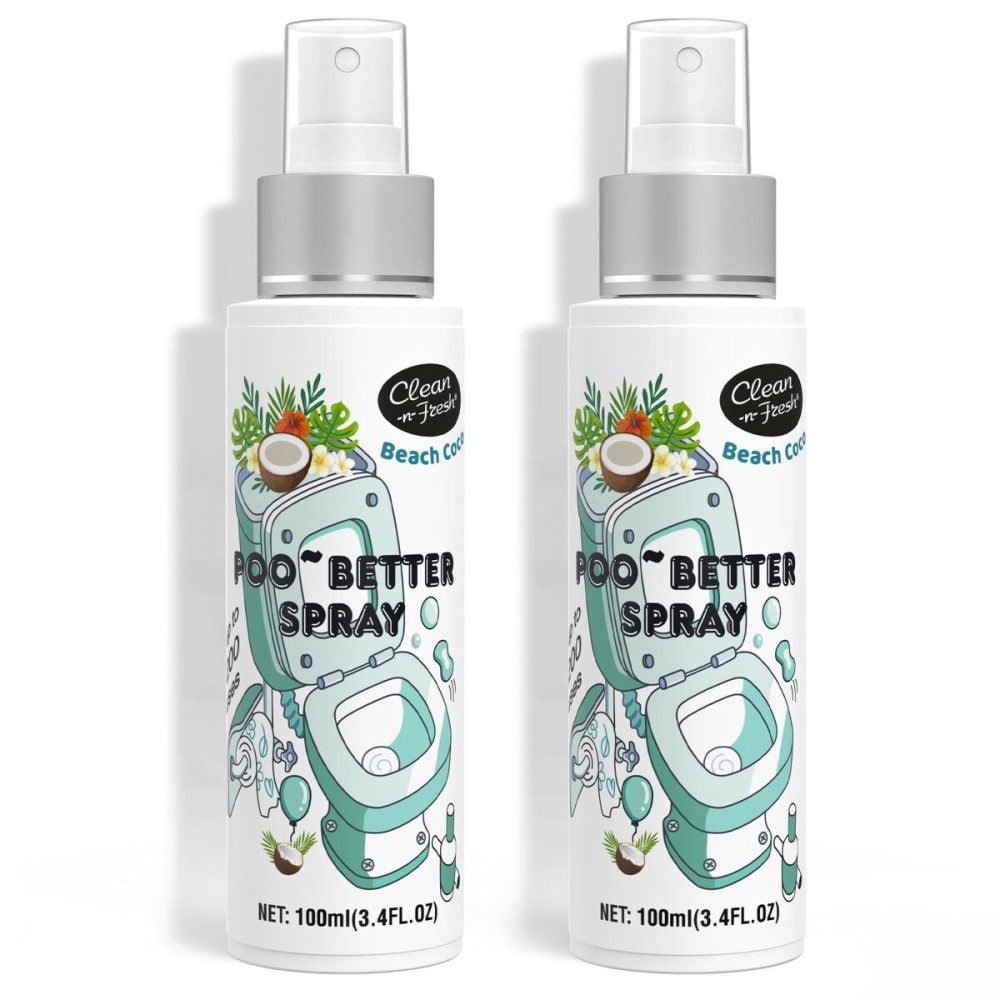 Clean-n-Fresh Toilet Spray 6.8 Fl.Oz, Poop Spray Beach Coco, Bathroom Air Fresheners Spray, Long Lasting Odor Eliminator - Coconut, Vanilla & Lily of the Valley