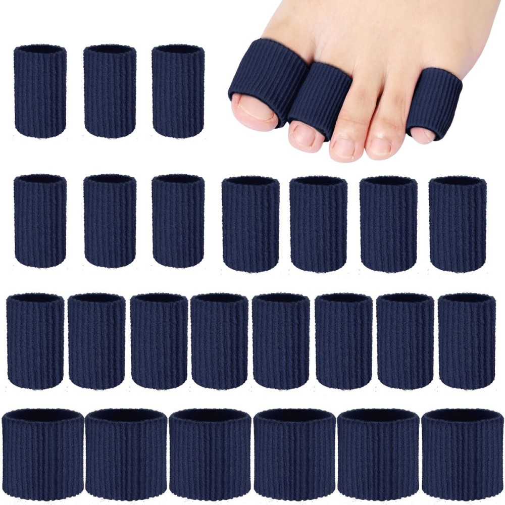 Blulu 24 Pieces Toe Tubes 0.98 Inches Cushion Tube Corn Pads for Toes Sleeves Soft Gel Protectors for Cushions Corns Blisters Calluses 3 Size(Navy Blue,Assorted Sizes)