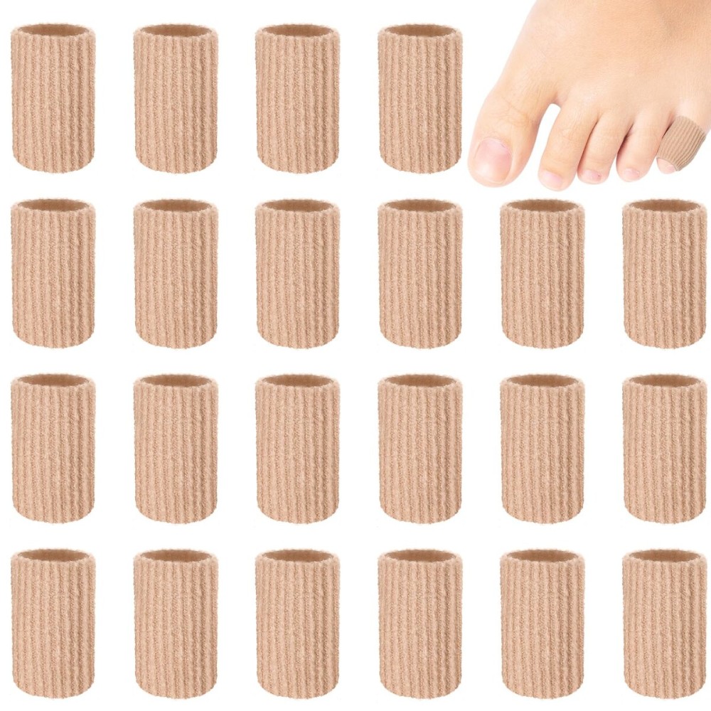 Blulu 24 Pieces Toe Tubes 0.98 Inches Cushion Tube Corn Pads for Toes Sleeves Soft Gel Protectors for Cushions Corns Blisters Calluses 3 Size(Skin Color,Small Size)