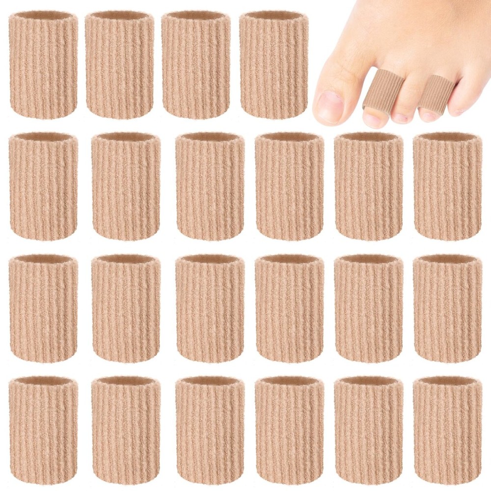 Blulu 24 Pieces Toe Tubes 0.98 Inches Cushion Tube Corn Pads for Toes Sleeves Soft Gel Protectors for Cushions Corns Blisters Calluses 3 Size(Skin Color,Medium Size)