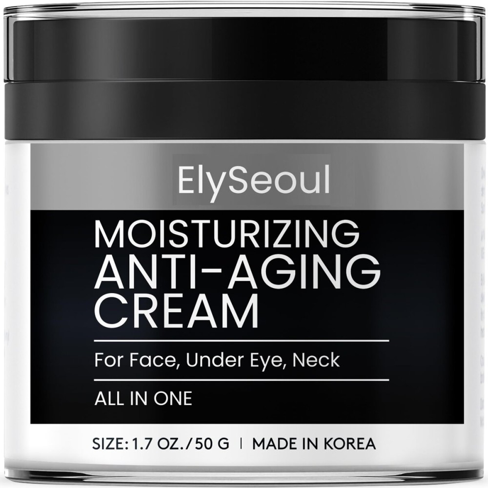 Korean 6 in 1 Face Cream for Men: Anti-Aging Skin Care Facial Moisturizer for Wrinkles Under Eye Bags Dark Circles Puffiness & Firming with Retinol Collagen Peptides Caffeine & Hyaluronic Acid, 1.7 oz