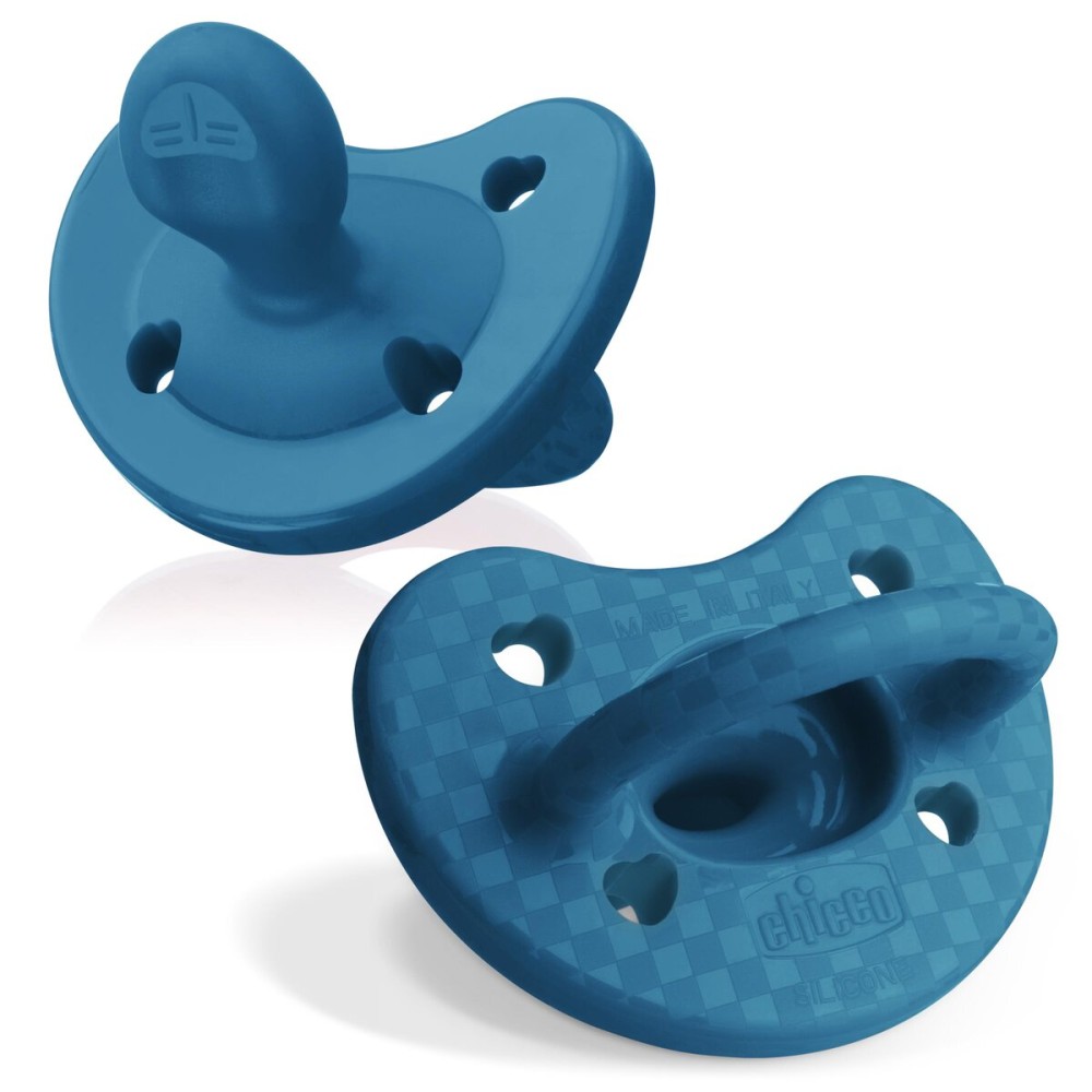 Chicco PhysioForma Luxe Orthodontic Pacifier, 16-24m | 100% Soft Silicone | Supports Breathing & Oral Development | Textured Shield & Handle | Includes Sterilizing Case | BPA Free | Ocean Blue, 2pk