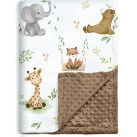 BORITAR Baby Blanket for Boys Girls Soft Plush Minky Fabric with Dotted Backing, Lovely Woodland Design Blanket for Toddler Newborn 30 x 40 Inch(75x100cm)