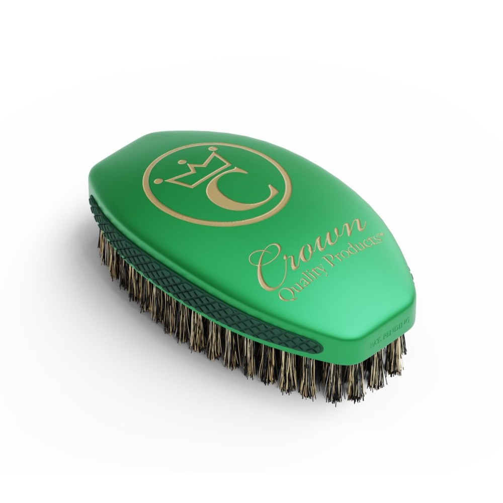 NEW Crown Quality Products Caesar 2.0 Boar Bristle Hairbrush, Medium Soft, Old Money Green with Metallic Gold Logo - Non-Slip Grip, Wet or Dry Use, Waterproof Design