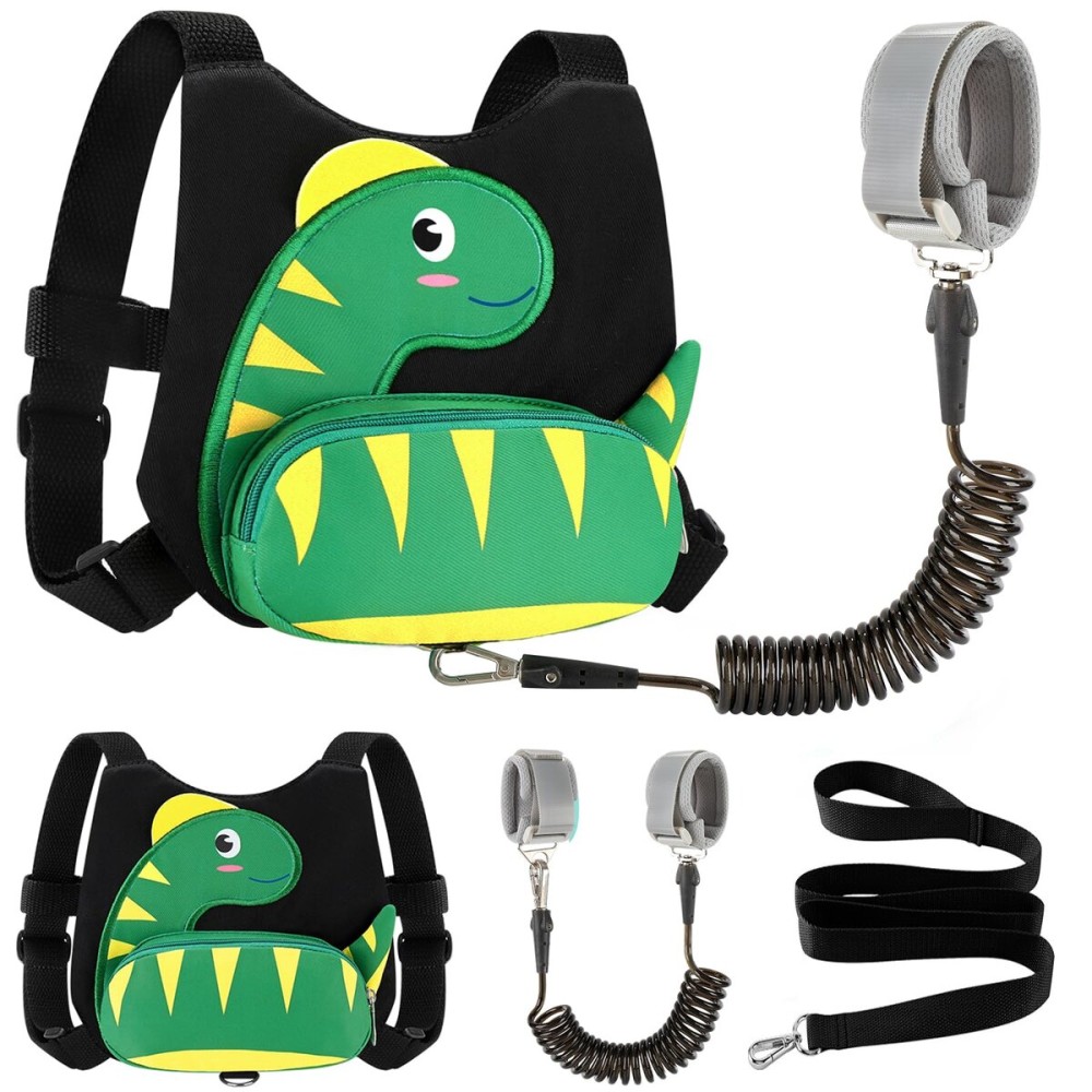Accmor Toddler Harness Leash + Anti Lost Wrist Link, Cute Dinosaur Kids Harness with Leash, Mini Child Harness Leash Wristband Tether Protector for Baby Boys Girls Age1-3 Years Old to Outdoor Travel
