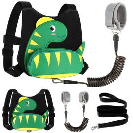 Accmor Toddler Harness Leash + Anti Lost Wrist Link, Cute Dinosaur Kids Harness with Leash, Mini Child Harness Leash Wristband Tether Protector for Baby Boys Girls Age1-3 Years Old to Outdoor Travel