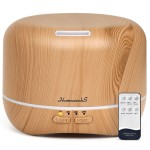 Homeweeks 300ml Essential Oil Diffuser, Quiet Aromatherapy Mist Diffusers for Essential Oils, Wood Grain, Ultrasonic, Remote Control, Timer, 7 Colors Light for Bedroom (300ml Yellow Wood Grain)