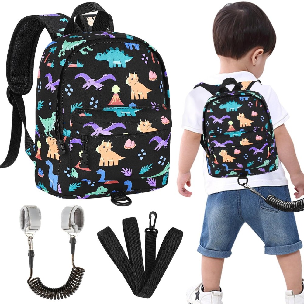 Accmor Toddler Backpack with Leash, Cute Dinosaur Kids Backpack + Anti Lost Wrist Link, Mini Child Backpack Leash Baby Walking Harness for Outdoor Travel, Adorable Backpack Tether for Boys Age 1-3
