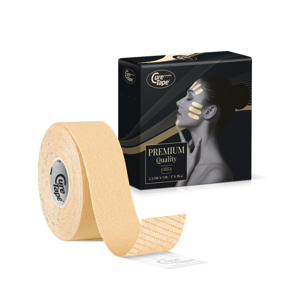 CureTape Beauty Kinesiology Tape | Anti-Wrinkle Face Tape | Face Lift Tape for Toning, Firming & Tightening The Skin (Light Beige, 1\'\' X 16\'.)