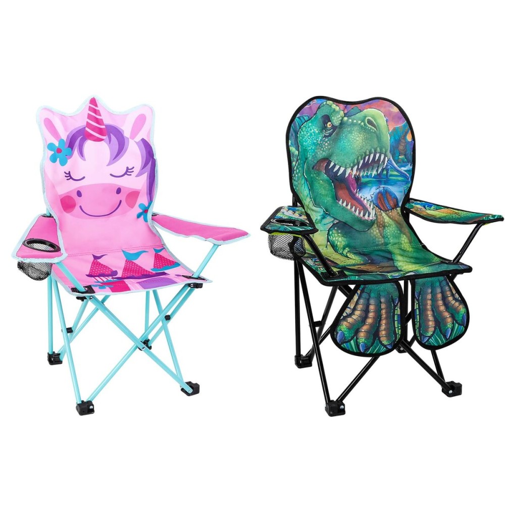 KABOER 2 Pcs Kids Outdoor Folding Lawn and Camping Chair with Cup Holder and Carrying Bag,Children\'s Dinosaur Camping Chairs for Outdoor Beach Travel