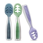 NumNum Baby Spoons Set, Baby Essentials Pre-Spoon GOOtensils for 6+ Months, First Stage Self-Feeding Spoons for Baby Led Weaning (BLW), Silicone Toddler Utensils, BPA-Free, 3 Pack Nature Friends