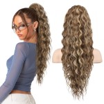 SEIKEA 24 Highlight Ponytail Extension Claw, PT002 Tia Long Multi Layered Fluffy Thick Wavy Jaw Clip in Fake Pony Tails Fake Hair Soft Natural Synthetic Hairpiece Light Brown with Blonde Highlights