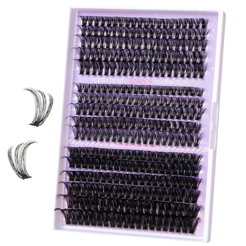 Ocean Pearl Lash Clusters 320PCS Thick Individual Lashes 11-20MM 40D 50D 100D DIY Lash Extension Soft Eyelashes Thick Volume Fake Lashes Cluster Eyelash Extensions For Beginners-40+50+100D