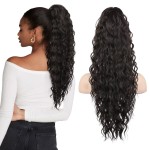 SEIKEA 24 Highlight Ponytail Extension Claw, PT002 Tia Long Multi Layered Fluffy Thick Wavy Jaw Clip in Fake Pony Tails Fake Hair Soft Natural Synthetic Hairpiece Black Brown