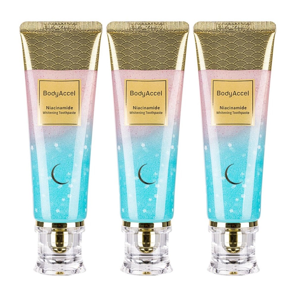 BodyAccel Niacinamide Whitening Toothpaste - Natural Whitening Toothpaste with Niacinamide, Gentle Formula for Brighter Teeth & Fresh Breath, 3-Pack (3)