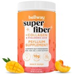 Bellway Super Fiber Powder + Collagen, Sugar-Free Psyllium Husk Powder with Collagen Peptides and Hyaluronic Acid for Digestive Health, Healthy Skin, Nails, Bones & Joints, Peach Mango (20 Servings)