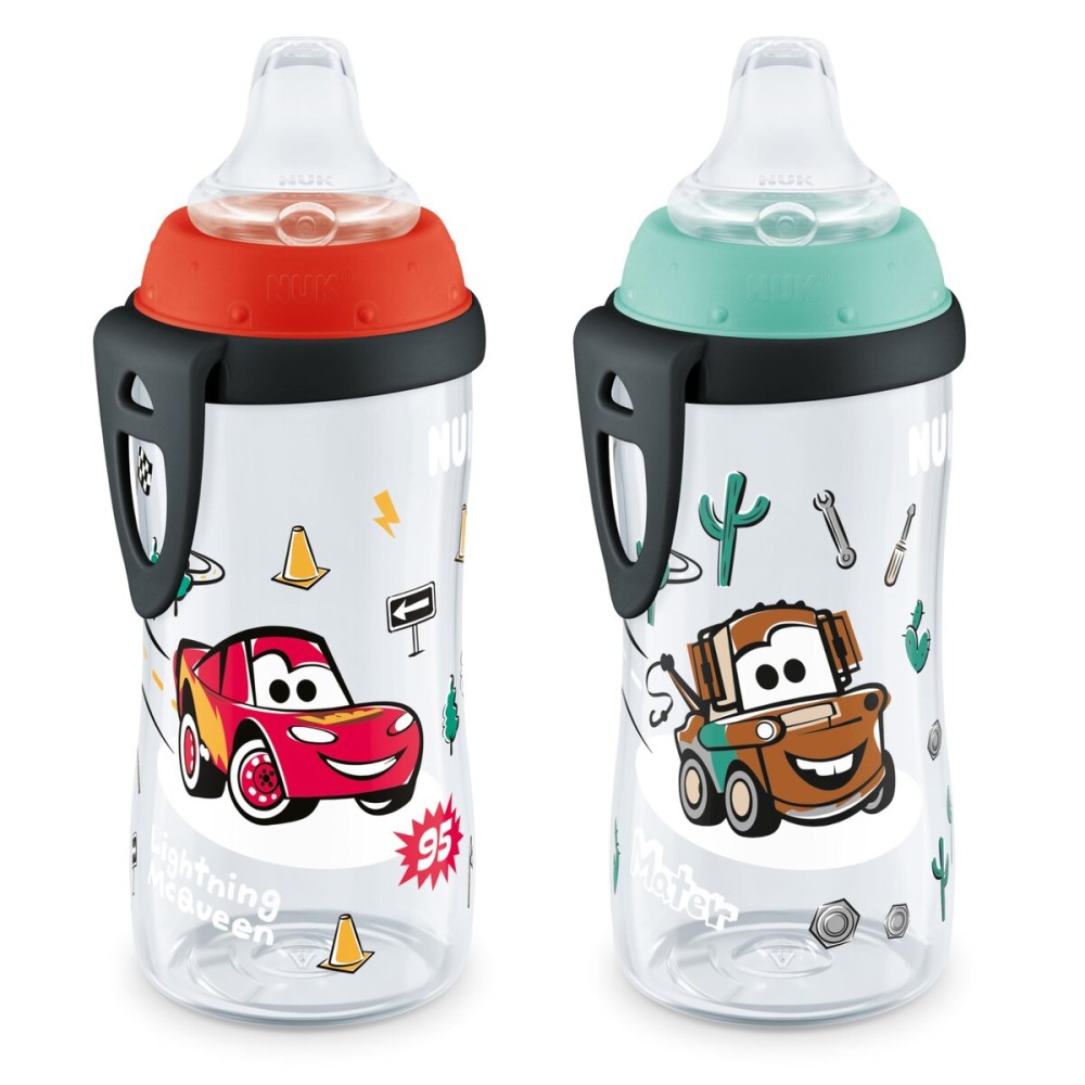 NUK Active Sippy Cup, 10 oz, 2 Pack, Disney\'s Cars, Lightning McQueen, BPA-Free, Spill-Proof, Transition Cup