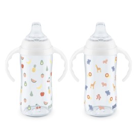 NUK Learner Cup, 8+ Months, Fun Fruits and Animals, Amazon Exclusive Collection, 10 Oz, Pack of 2, BPA-Free, Soft Spout, Spill Proof Sippy Cup