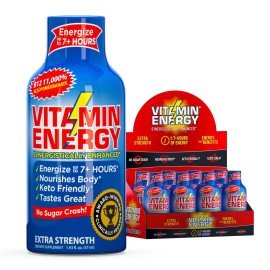 Vitamin Energy B12 11,000% Extra Strength Energy Shot Aa Pomegranate 8 Pack, 260mg Natural Caffeine, B12 & B6, Nootropic Focus, Vitality, Zero Sugar, Gluten-Free, Vegan, Kosher, 1.93 fl oz