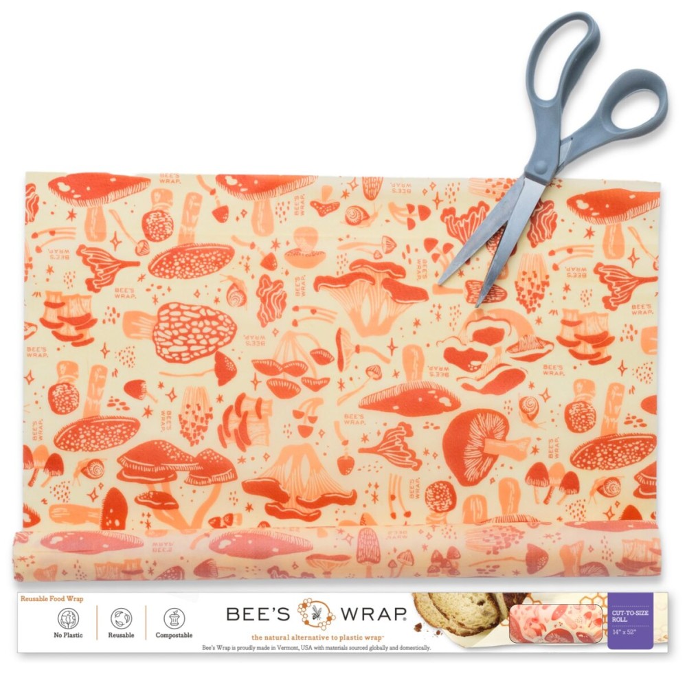 Bee\'s Wrap Beeswax Wraps for Food - Cut to Size 14x52 Wax Paper Roll - Made in USA Reusable Waxed Paper & Bowl Covers - Organic Eco-Friendly Alternative to Aluminum Foil, Mushroom Magic