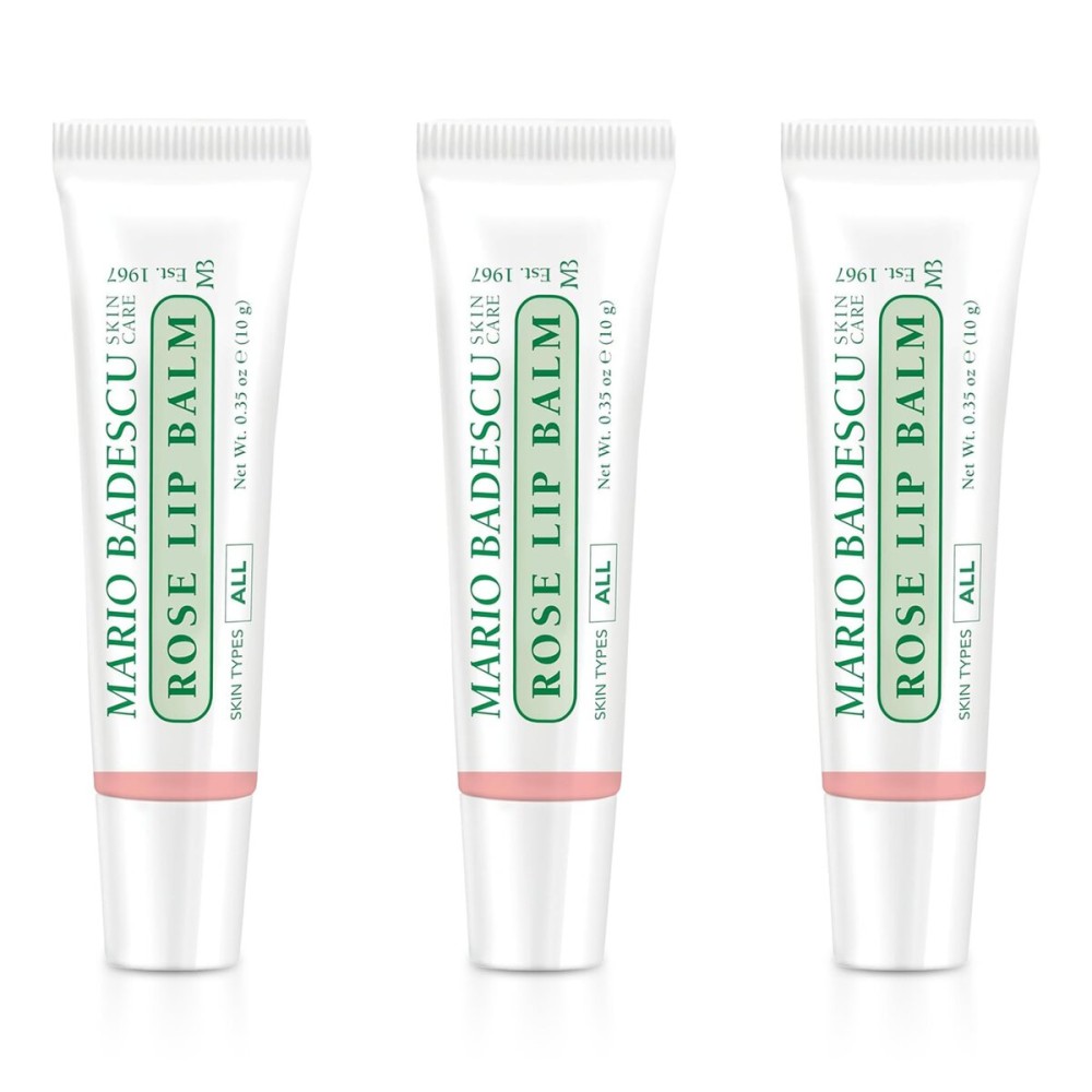 Mario Badescu Moisturizing Rose Lip Balm for Dry Cracked Lips, Infused with Coconut Oil and Shea Butter, Ultra-Nourishing Lip Care Moisturizer for Soft, Smooth and Supple Lips, 3 Pack