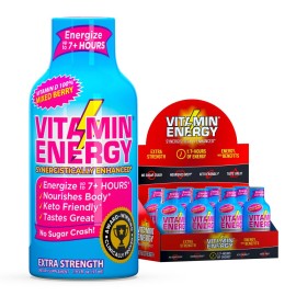 Vitamin Energy Vitamin D Extra Strength Energy Shot Mixed Berry 8 Pack, 260mg Natural Caffeine, B-Complex, Vitamin D, Wellness Support, Keto, Zero Sugar, Gluten-Free Vegan Kosher, 1.93 fl oz