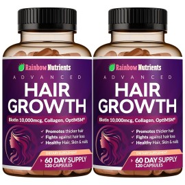 (2 Pack) Hair Growth Vitamins for Women | Biotin 10,000mcg, Collagen, Patented OptiMSM, goMCT, Saw Palmetto | Naturally Regrow Stronger & Healthier Hair, Skin and Nails | May Stop Hair Loss