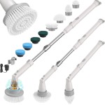 Sweepulire Electric Spin Scrubber SW1, Shower Scrubber with Long Handle, 2 Spin Speeds, Electric Bathroom Scrubber with 8 Replacement Heads, Bath Tub Cleaner Brush for Floor, Tub, Shower, Tile