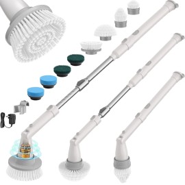 Sweepulire Electric Spin Scrubber SW1, Shower Scrubber with Long Handle, 2 Spin Speeds, Electric Bathroom Scrubber with 8 Replacement Heads, Bath Tub Cleaner Brush for Floor, Tub, Shower, Tile