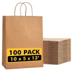 RACETOP 100 Pcs Kraft Shopping Bags 10x5x13 In Brown Paper Bags with Handles Bulk, Recycled Paper Gift Bag for Birthday Party Favors Grocery Retail Shopping Business