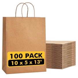 RACETOP 100 Pcs Kraft Shopping Bags 10x5x13 In Brown Paper Bags with Handles Bulk, Recycled Paper Gift Bag for Birthday Party Favors Grocery Retail Shopping Business