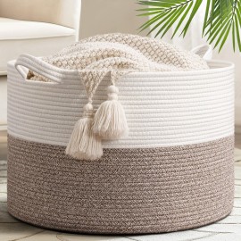 Goodpick Blanket Basket, Living Room Decor,19.7x19.7x12.6 Cotton Rope Basket for Decor, Dorm Room Essentials, Baby Toy Storage