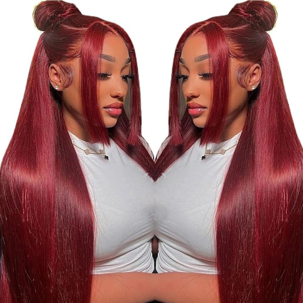 CHEETAHBEAUTY 9x6 Glueless Wigs Human Hair Pre Plucked Pre Cut 22 Inch Straight 99j Burgundy Lace Front Wigs Human Hair for Women 9x6 HD Lace Glueless Wig with Elastic Drawstring 220% Density