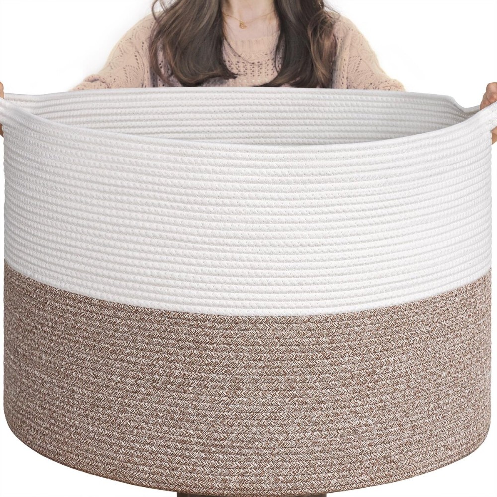 Goodpick 115L Extra Large Blanket Basket, 23.5x23.5x15.8 Woven Rope Basket for Storage, Kids Toy Storage for Nusery Room, Mele