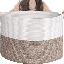 Goodpick 115L Extra Large Blanket Basket, 23.5x23.5x15.8 Woven Rope Basket for Storage, Kids Toy Storage for Nusery Room, Mele
