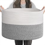 INDRESSME Large Blanket Basket, Laundry Toy Storage Baskets, Decorative Woven Basket for Living Room & Nursery, Baskets for Gifts Empty, Laundry, Dog Toys, Towels, Light Grey, 19.7 D x 12.6 H