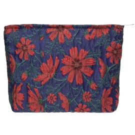 PAZIMIIK Makeup Bag Large Cotton Zipper Pouch for Purse Travel Canvas Make Up Organizer for Women Cosmetic,Brocade Navy Blue