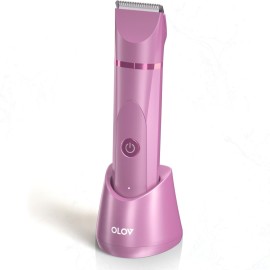 OLOV Electric Body Hair Trimmer - Groin Trimmer for Men - Bikini Trimmer Women - Wet/Dry Shaver Groomer, Replaceable Ceramic Blade Heads, USB Recharge Dock, Waterproof Hygiene Razor, Pink