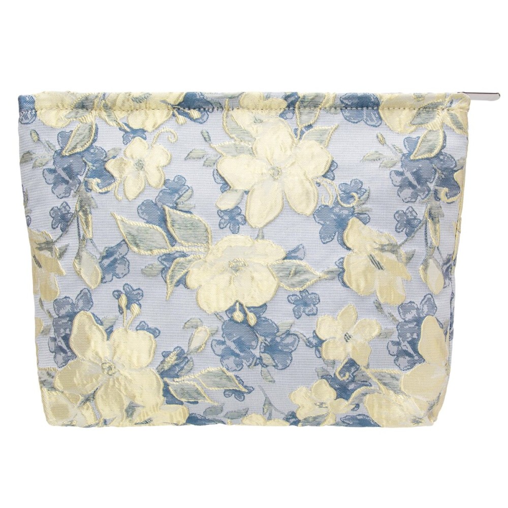 PAZIMIIK Makeup Bag Large Cotton Zipper Pouch for Purse Travel Canvas Make Up Organizer for Women Cosmetic,Brocade Blue